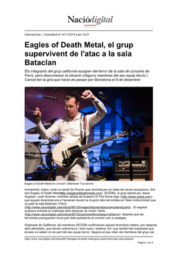 Eagles of Death Metal, El Grup Supervivent De L'atac a La Sala