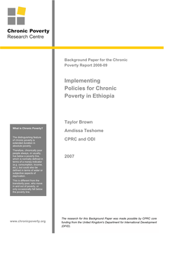 Implementing Policies for Chronic Poverty in Ethiopia