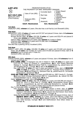 Lot 472 from Rathdara Stud 472 the Property of Mrs