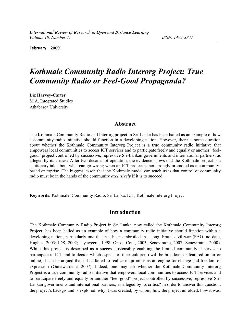 Kothmale Community Radio Interorg Project: True Community Radio Or Feel-Good Propaganda?