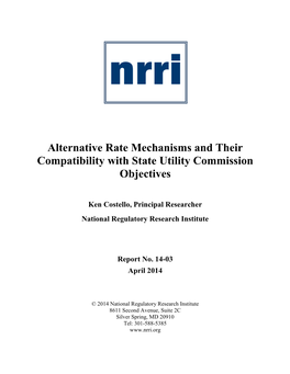 Alternative Rate Mechanisms and Their Compatibility with State Utility Commission Objectives