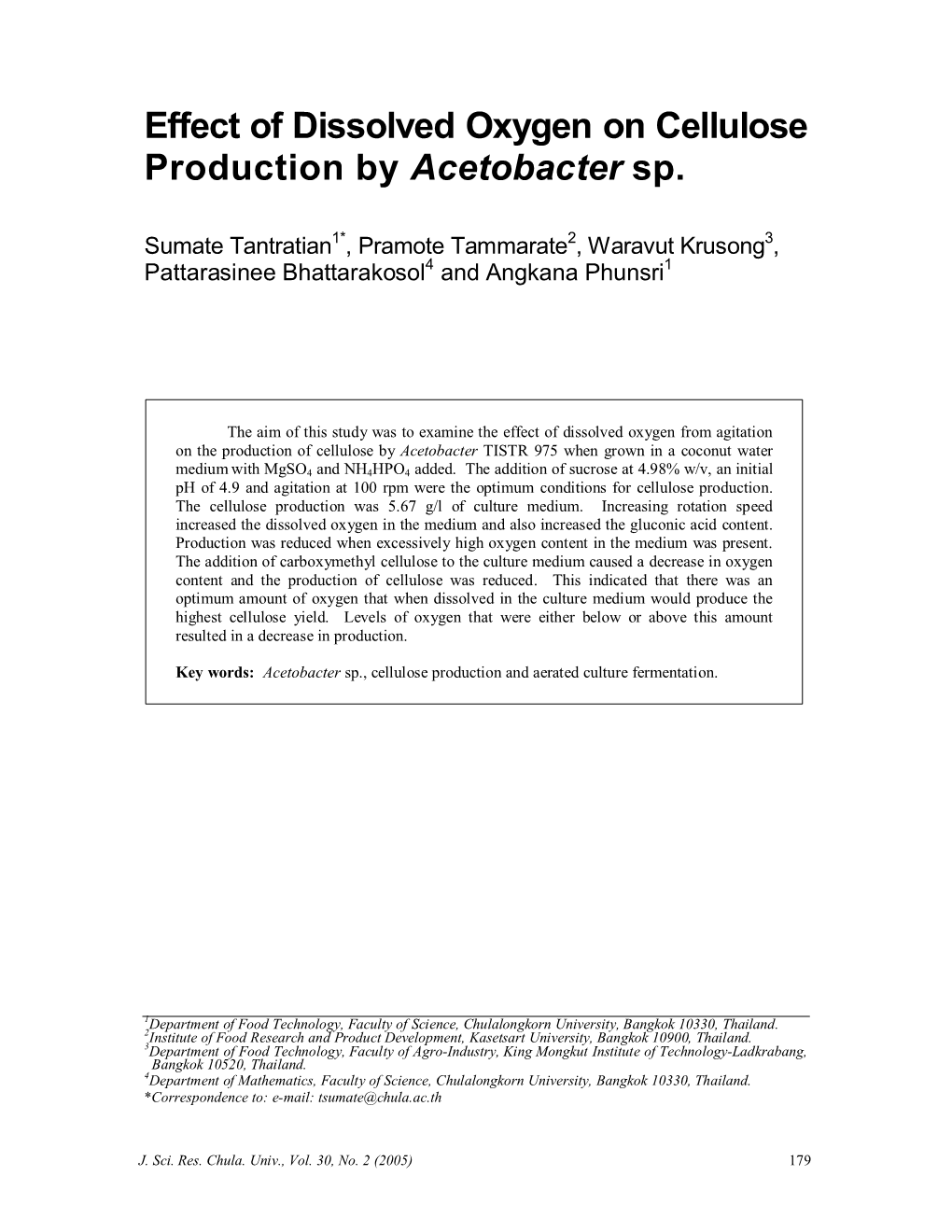 Effect of Dissolved Oxygen on Cellulose Production by Acetobacter Sp