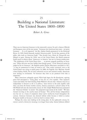 Building a National Literature: the United States 1800–1890 Robert A