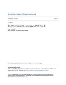 Great Commission Research Journal Vol. 9 Iss. 2