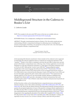 Middleground Structure in the Cadenza to Boulez's Éclat
