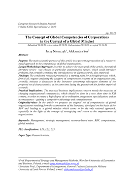 The Concept of Global Competencies of Corporations in the Context of A