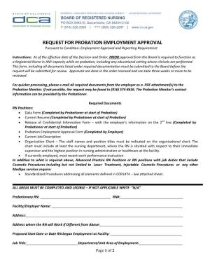 REQUEST for PROBATION EMPLOYMENT APPROVAL Pursuant to Condition: Employment Approval and Reporting Requirement