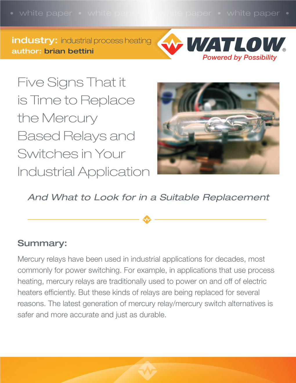 Five Signs That It Is Time to Replace the Mercury Based Relays and Switches in Your Industrial Application