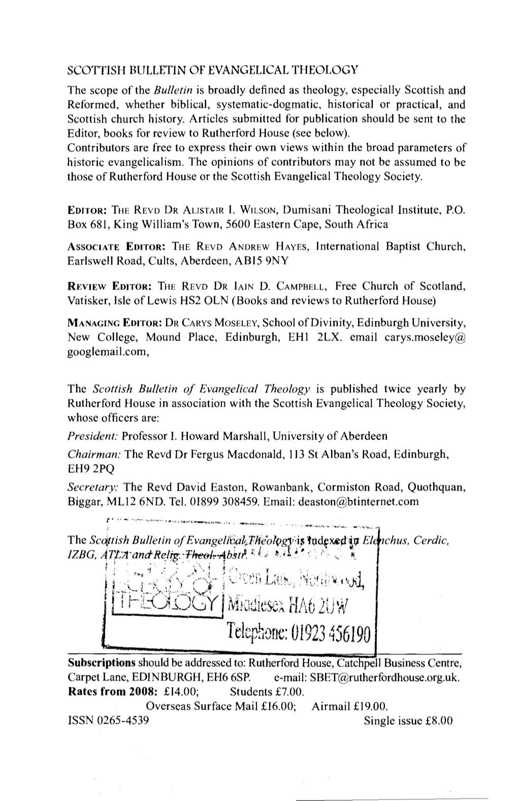 Scottish Bulletin of Evangelical Theology 26.2