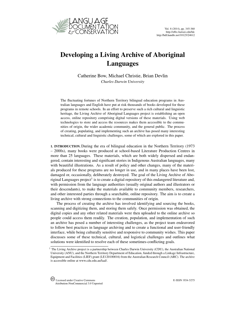 Developing a Living Archive of Aboriginal Languages