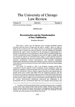 Reconstruction and the Transformation of Jury Nullification Jonathanbresslert
