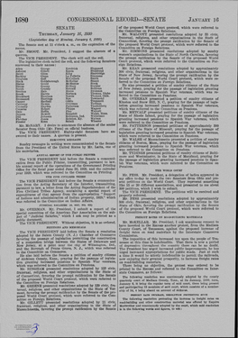 CONGRESSIONAL RECORD-SENATE JANUARY 16 SENATE of the Proposed World Court Protocol, Which Were Referred to the Committee on Foreign Relations