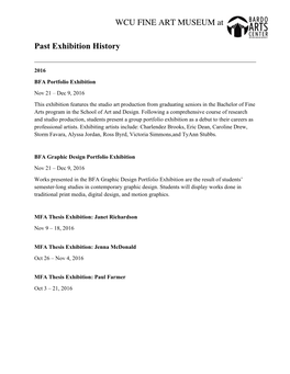 WCU FINE ART MUSEUM at Past Exhibition History