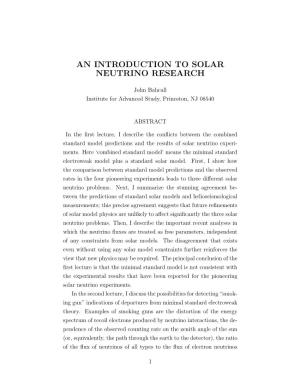 An Introduction to Solar Neutrino Research