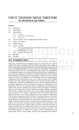 Unit 21 Changing Social Structure in Peninsular India