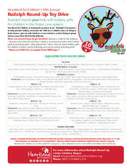 Rudolph Round-Up Toy Drive Rudolph Needs Your Help with Holiday Gifts for Children in the Foster Care System