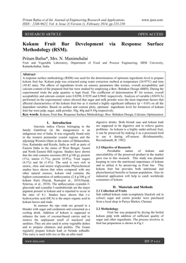 Kokum Fruit Bar Development Via Response Surface Methodology (RSM)