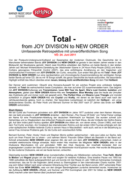 Total - from JOY DIVISION to NEW ORDER Umfassende Retrospektive Mit Unveröffentlichtem Song VÖ: 24