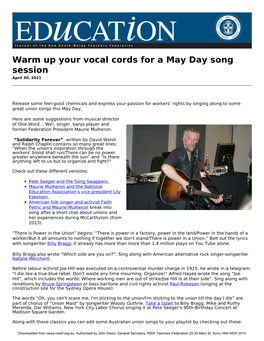Warm up Your Vocal Cords for a May Day Song Session April 30, 2021