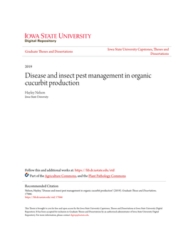 Disease and Insect Pest Management in Organic Cucurbit Production Hayley Nelson Iowa State University