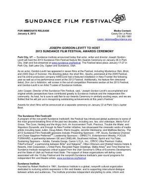 Joseph Gordon-Levitt to Host 2013 Sundance Film Festival Awards Ceremony