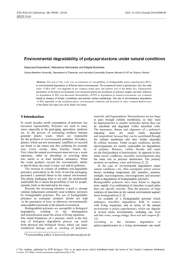 Environmental Degradability of Polycaprolactone Under Natural Conditions