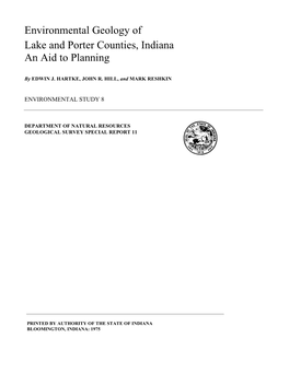 Environmental Geology of Lake and Porter Counties, Indiana an Aid to Planning