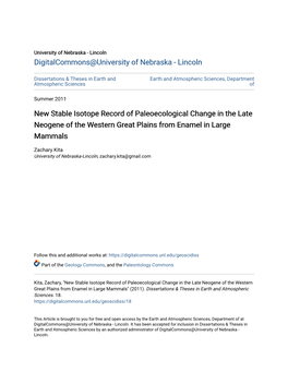 New Stable Isotope Record of Paleoecological Change in the Late Neogene of the Western Great Plains from Enamel in Large Mammals