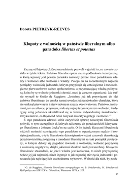 Kłopoty Z Wolnością W Państwie Liberalnym Albo Paradoks Libertas Et Potestas