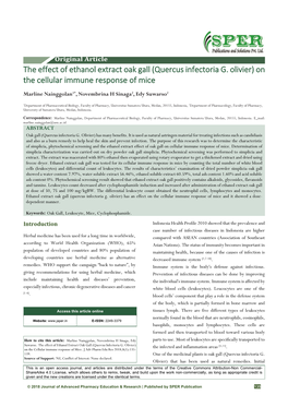 The Effect of Ethanol Extract Oak Gall (Quercus Infectoria G. Olivier) on the Cellular Immune Response of Mice