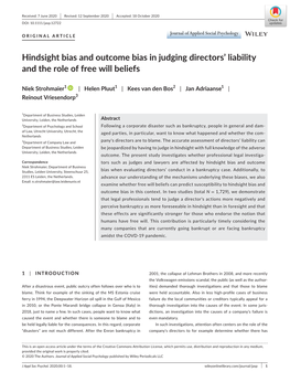 Hindsight Bias and Outcome Bias in Judging Directors' Liability and The