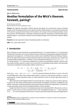 Another Formulation of the Wick's Theorem. Farewell, Pairing?