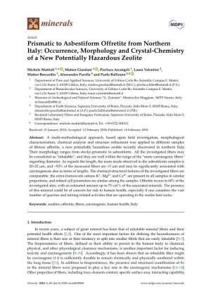 Prismatic to Asbestiform Offretite from Northern Italy: Occurrence, Morphology and Crystal-Chemistry of a New Potentially Hazardous Zeolite