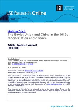 The Soviet Union and China in the 1980S: Reconciliation and Divorce