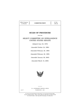 Senate Intelligence Committee: Rules of Procedure