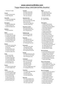 Topps Match Attax 2007/08 EXTRA Checklist