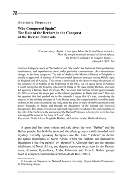 The Role of the Berbers in the Conquest of the Iberian Peninsula