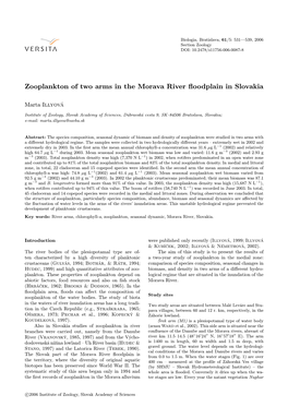 Zooplankton of Two Arms in the Morava River Floodplain in Slovakia