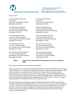 Letters and Our Regular Congressional Delegation Calls Last Year, Minnesota Hospitals and Health Systems Face Significant Challenges While Combating COVID-19