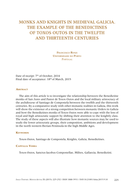 Monks and Knights in Medieval Galicia. the Example of the Benedictines of Toxos Outos in the Twelfth and Thirteenth Centuries