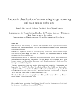 Automatic Classification of Oranges Using Image Processing and Data Mining Techniques