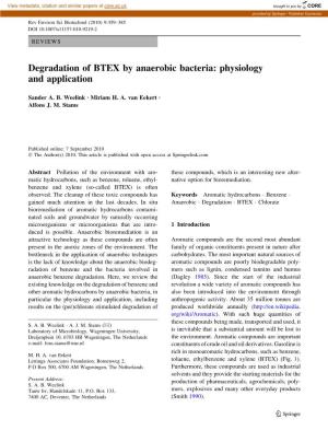 Degradation of BTEX by Anaerobic Bacteria: Physiology and Application