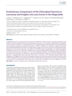 Evolutionary Comparisons of the Chloroplast Genome in Lauraceae and Insights Into Loss Events in the Magnoliids