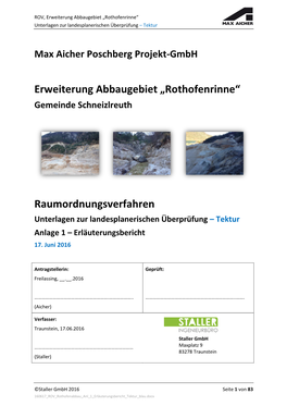 Erweiterung Abbaugebiet „Rothofenrinne“ Unterlagen Zur Landesplanerischen Überprüfung – Tektur