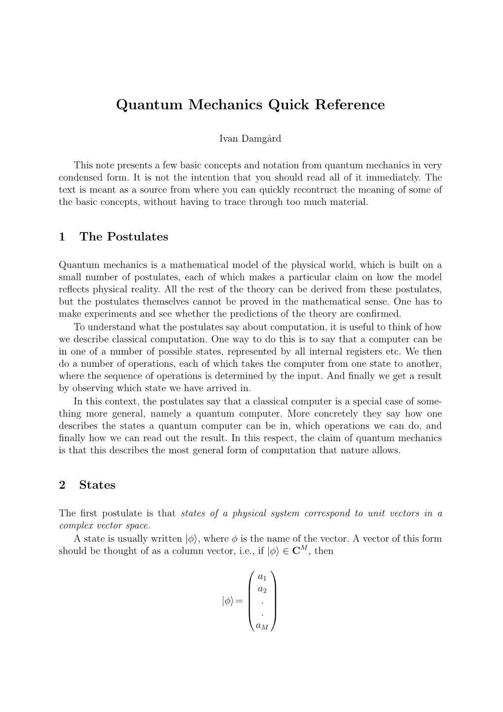 Quantum Mechanics Quick Reference