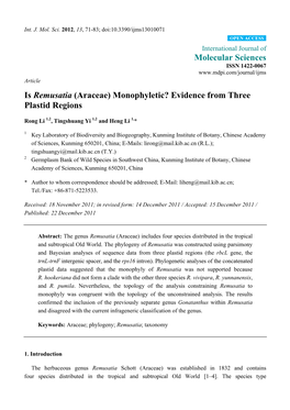 Is Remusatia (Araceae) Monophyletic? Evidence from Three Plastid Regions