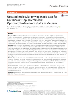 Updated Molecular Phylogenetic Data for Opisthorchis Spp