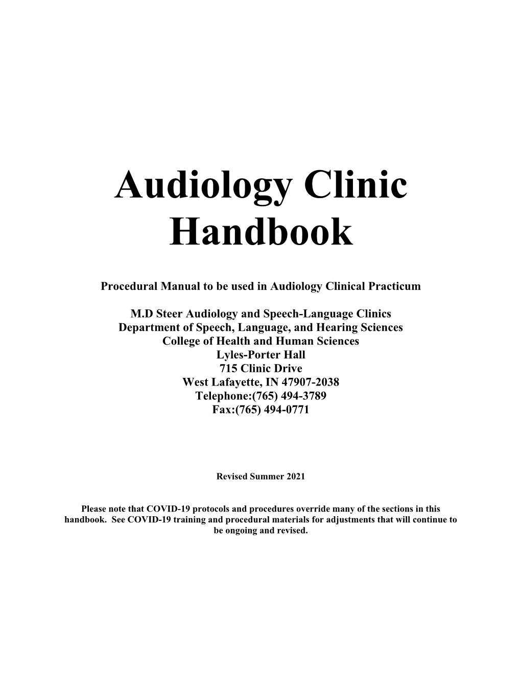 Audiology Clinic Handbook