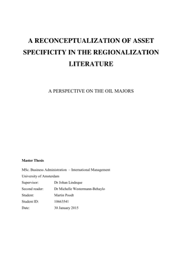 A Reconceptualization of Asset Specificity in the Regionalization Literature