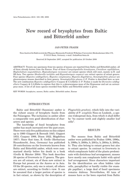 New Record of Bryophytes from Baltic and Bitterfeld Amber